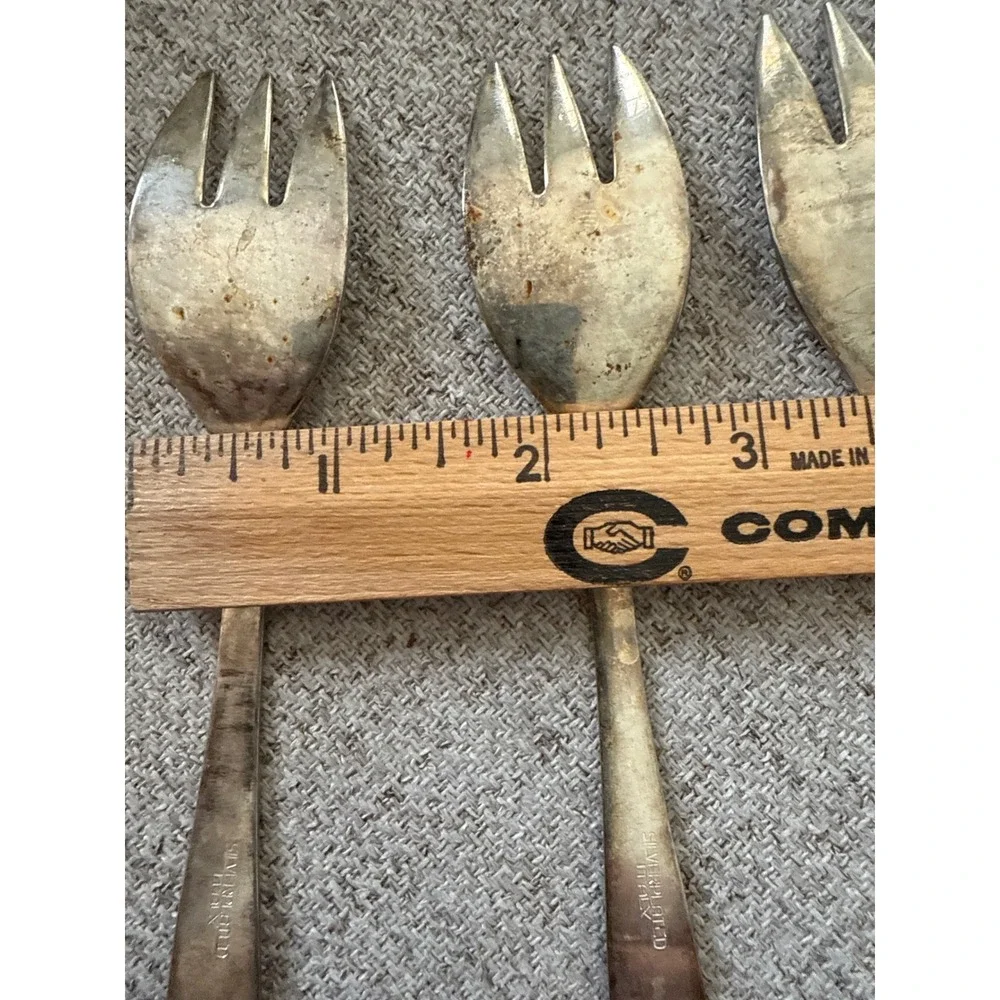 Italian Olive Fork‎ Silverplate Cocktail set of 3 Pickle Fork Italy Patina